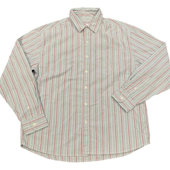 American Eagle Men's Sz M Green Red White Striped Relaxed Fit Shirt - Picture 1 of 13
